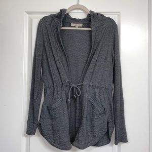 LOFT Gray Hooded Cardigan - Tie Waist